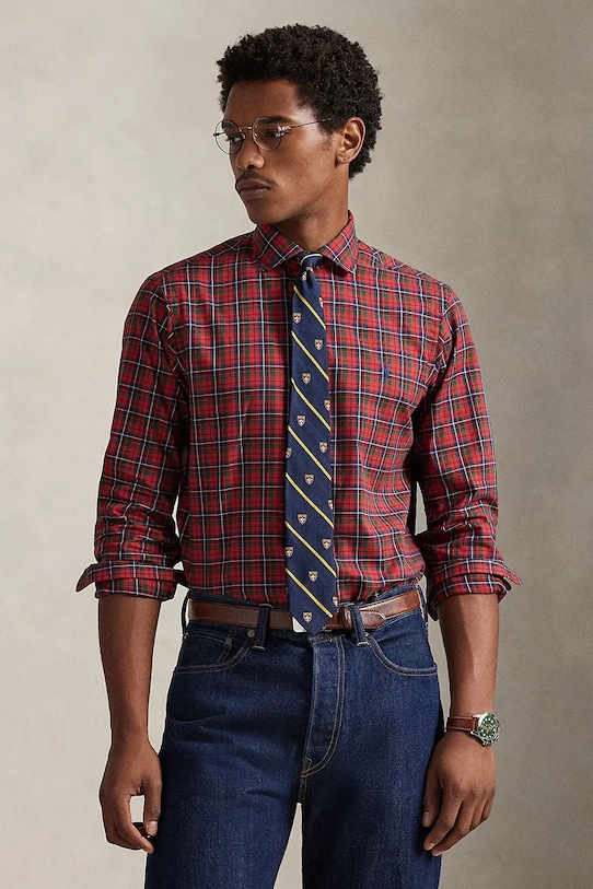 Polo Ralph Lauren cămașă din bumbac lung burgundia 710P01445