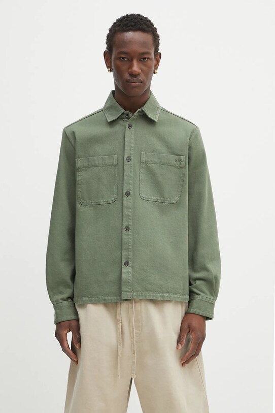 A.P.C. koszula bawełniana Surchemise Leon gładkie zielony COGZV.H32019