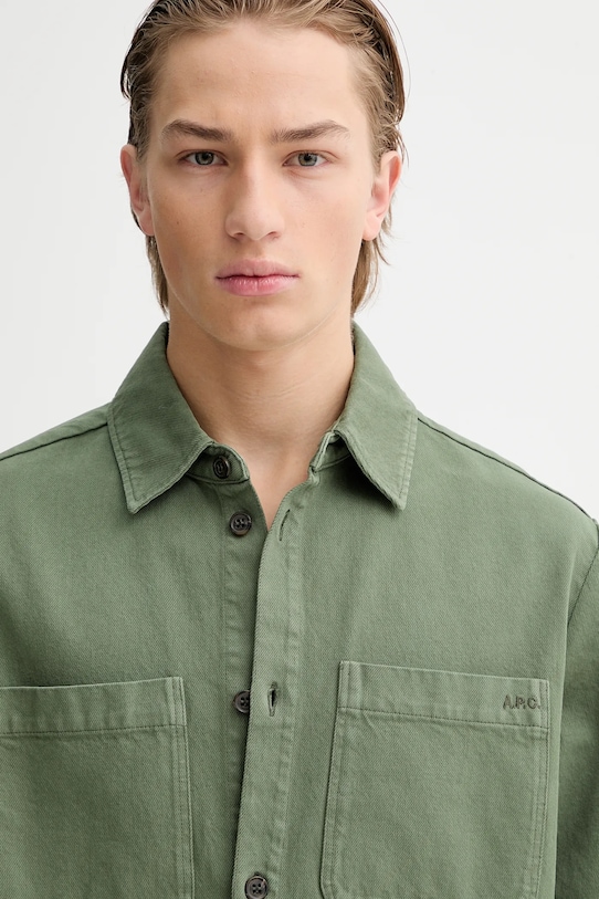 Βαμβακερό πουκάμισο A.P.C. Surchemise Leon πράσινο COGZV.H32019
