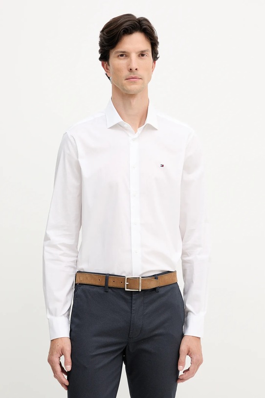 Srajca Tommy Hilfiger Z elastanom bela MW0MW38347