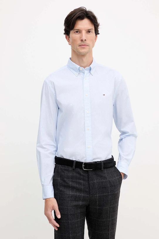 Tommy Hilfiger koszula bawełniana wzorzyste niebieski MW0MW40455