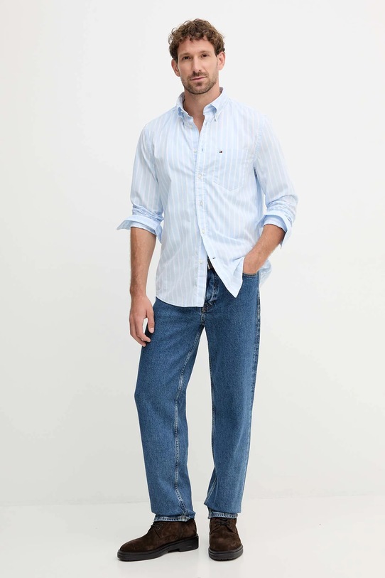 Tommy Hilfiger cămașă din bumbac MW0MW40456 albastru AW25