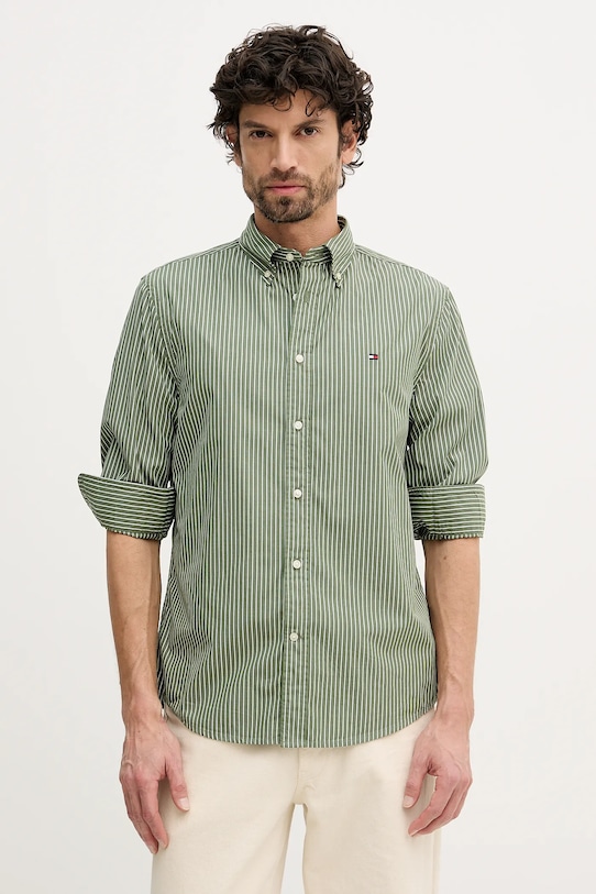 Bavlněná košile Tommy Hilfiger regular zelená MW0MW41399