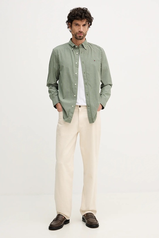 Bavlněná košile Tommy Hilfiger MW0MW41399 zelená AW25