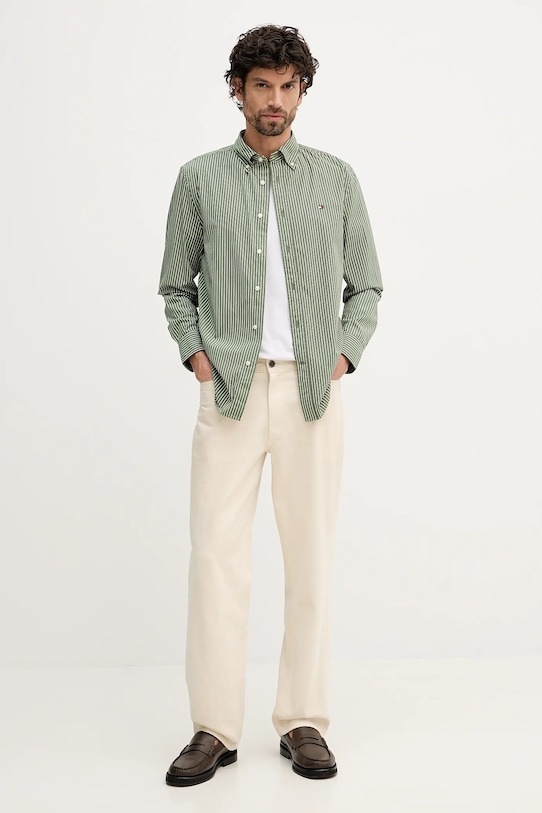 Bavlněná košile Tommy Hilfiger MW0MW41399 zelená AW25