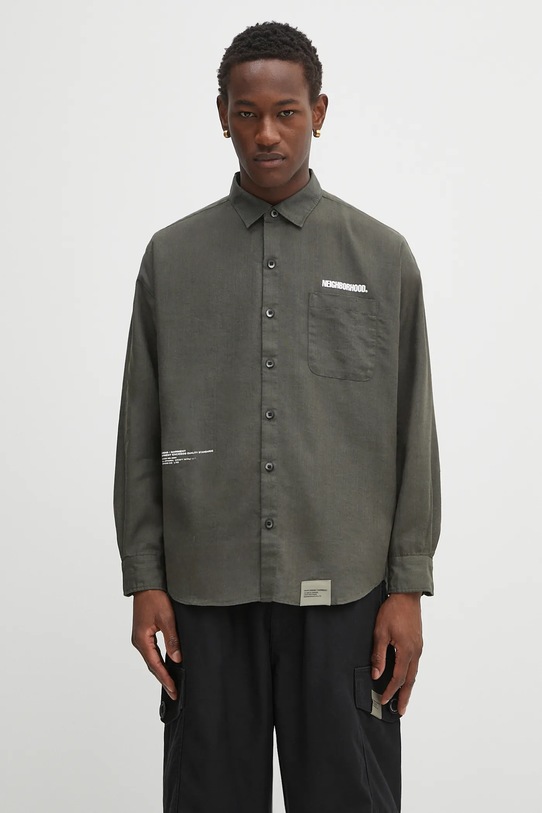 NEIGHBORHOOD koszula lniana over shirt casual zielony 251BENH.SHM01