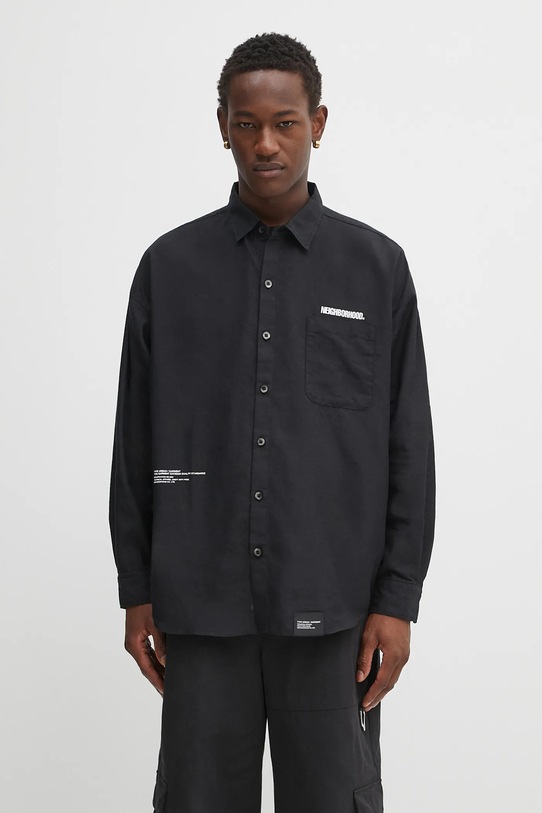 NEIGHBORHOOD koszula lniana over shirt casual czarny 251BENH.SHM01