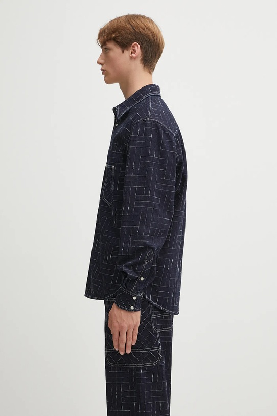 Kenzo koszula jeansowa Weave Casual FF65DC4226V1 granatowy AW25