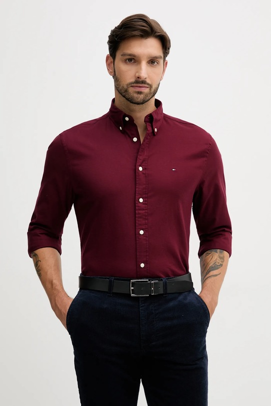 Πουκάμισο Tommy Hilfiger με ελαστάν μπορντό MW0MW40469