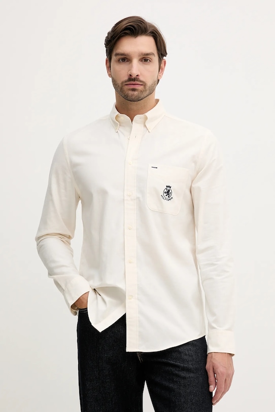 Tommy Hilfiger koszula bawełniana bawełna beżowy MW0MW40890