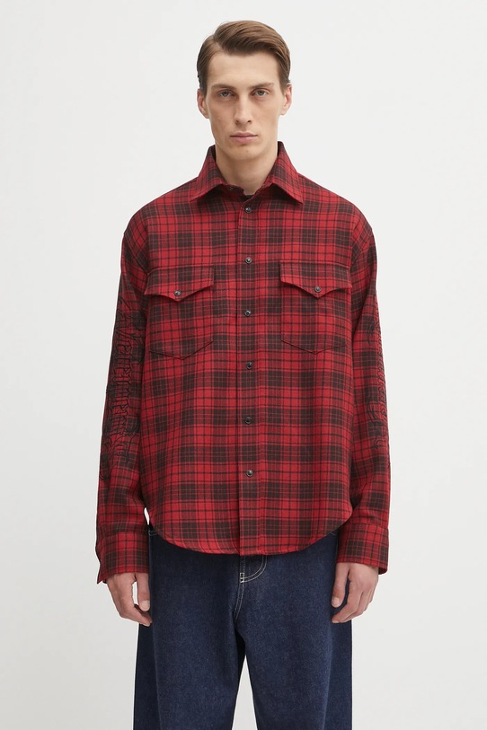 VETEMENTS wool shirt Plaid Embroidered all-over print red UH76SH900BR
