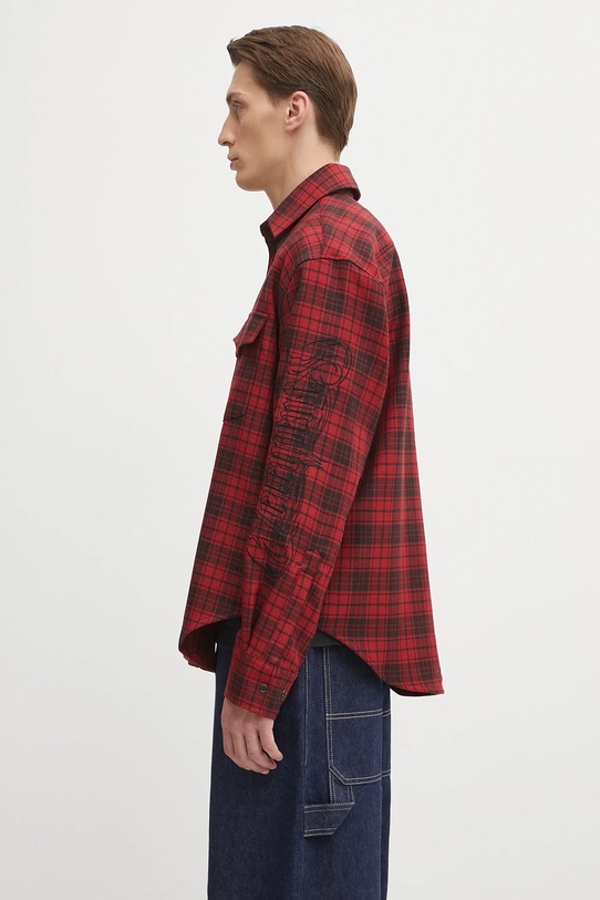 VETEMENTS koszula wełniana Plaid Embroidered UH76SH900BR czerwony AW25