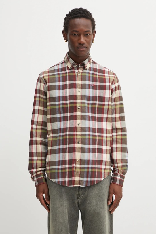 Βαμβακερό πουκάμισο Napapijri G-Trekking 3 με ένα κουμπί καφέ NP0A88TLCBX1