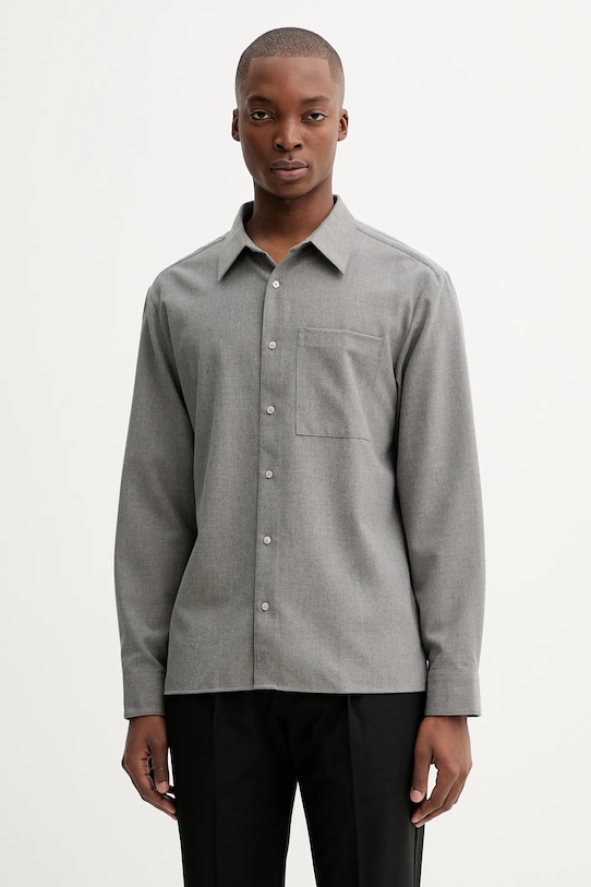 Calvin Klein koszula z dodatkiem wełny regular szary LV04LD115G