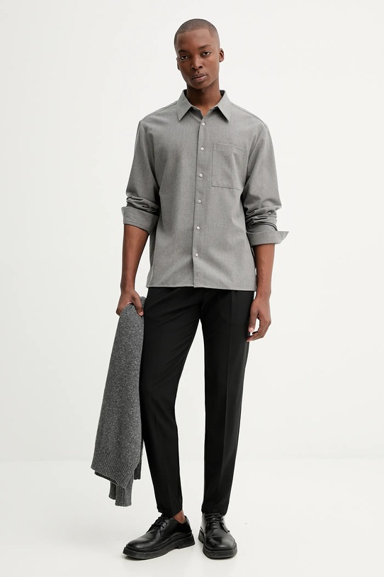 Calvin Klein koszula z dodatkiem wełny LV04LD115G szary AW25