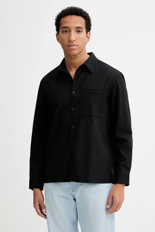 Calvin Klein koszula z dodatkiem wełny regular czarny LV04LD115G