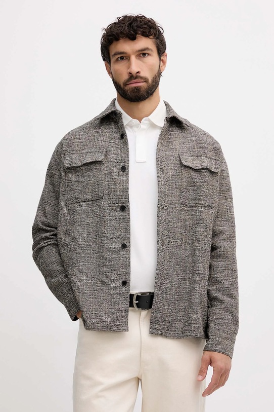 Karl Lagerfeld koszula z dodatkiem wełny klasyczny czarny 554025.605975