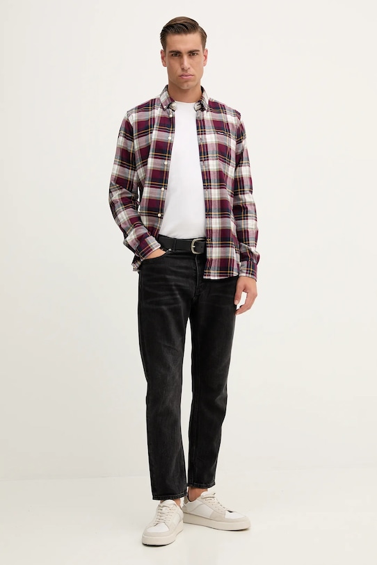 Памучна риза Barbour CROSSFELL MSH4995 бордо AW25
