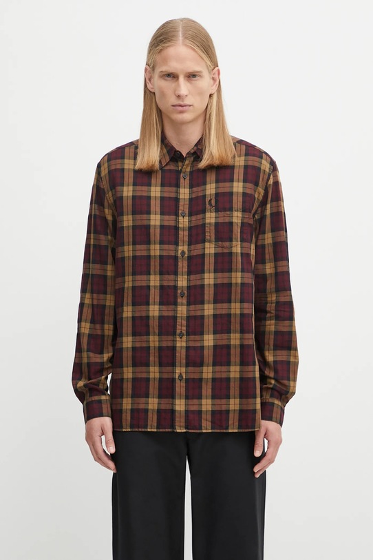 Βαμβακερό πουκάμισο Fred Perry κανονικό μπορντό M1742