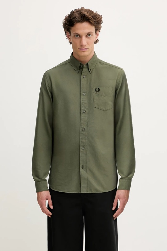 Fred Perry koszula bawełniana gładkie zielony M5516