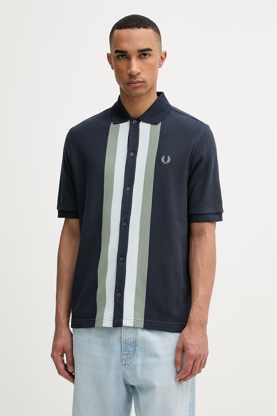 Fred Perry koszula męska bawełniana wzorzyste granatowy M8522