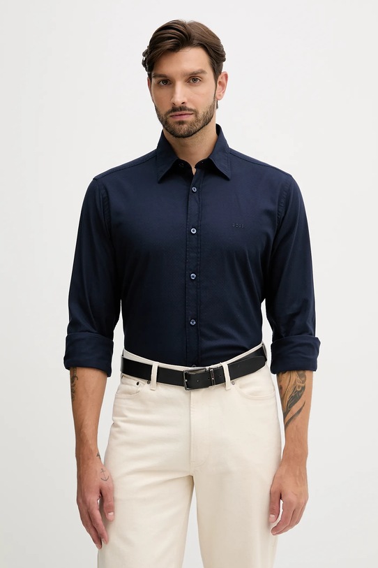 Košeľa BOSS Orange jednofarebný tmavomodrá 50548959