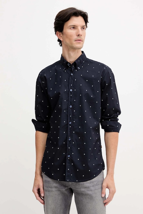Хлопковая рубашка BOSS Orange узор тёмно-синий 50548975