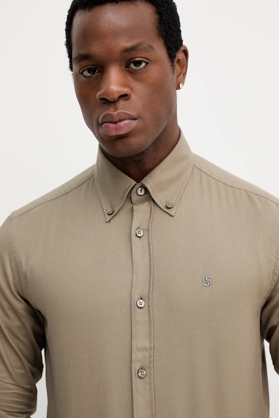 Памучна риза BOSS бежов 50550583