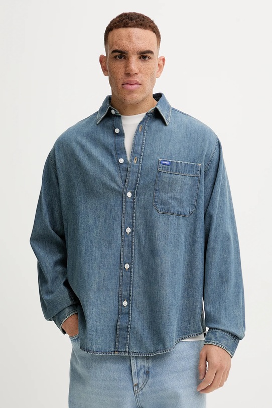 Hugo Blue camicia di jeans semplice violetto 50549842