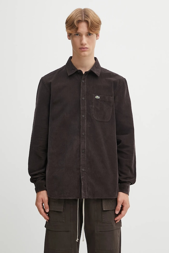Lacoste koszula sztruksowa bawełna brązowy CH3346
