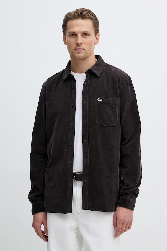 Lacoste koszula sztruksowa bawełna brązowy CH3346