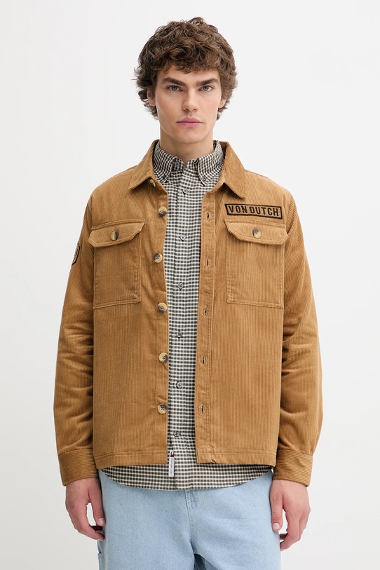 Bavlněná košile Von Dutch hladký hnědá VD.1.OSH.1929