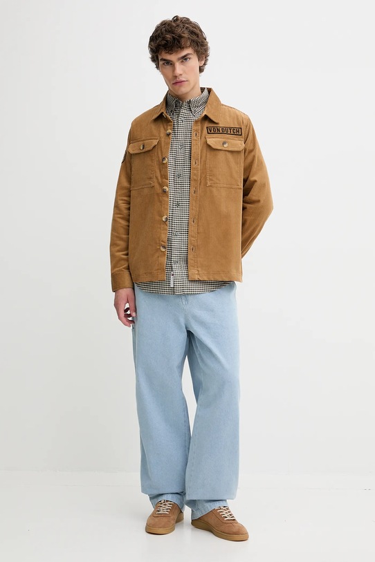 Bavlněná košile Von Dutch VD.1.OSH.1929 hnědá AW25