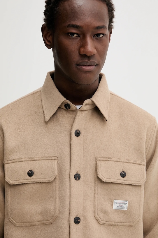 Guess Jeans kurtka z dodatkiem wełny beżowy M5BH68.WI542