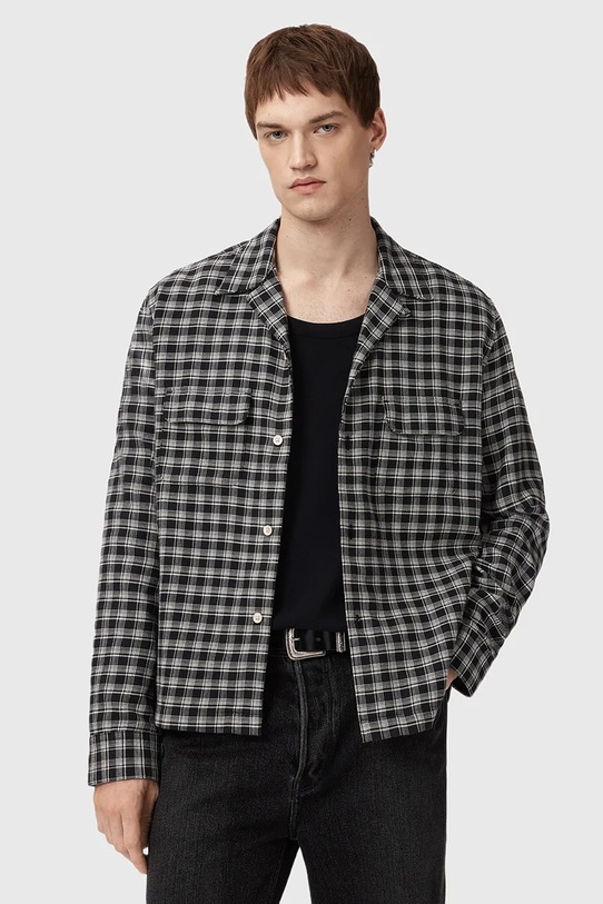 Βαμβακερό πουκάμισο AllSaints HORTON κανονικό μαύρο M035SD