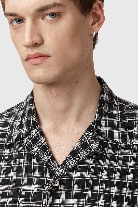 Βαμβακερό πουκάμισο AllSaints HORTON M035SD μαύρο AW25