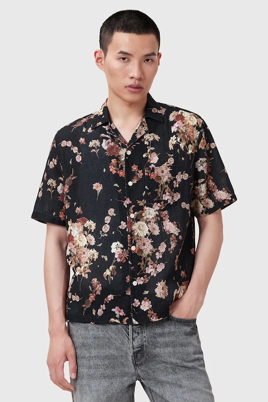 AllSaints koszula z dodatkiem lnu ARMADA regular czarny M002SD