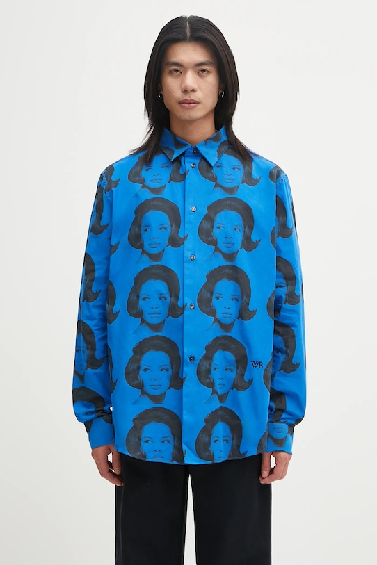 Wales Bonner koszula bawełniana Selah Shirt wzorzyste niebieski MA25SH05.CO11.599