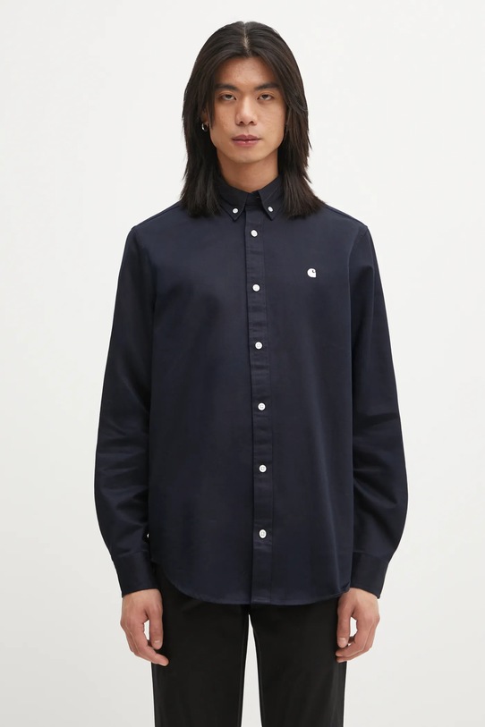 Carhartt WIP koszula bawełniana L/S Madison Shirt gładkie granatowy I023339.0COXX