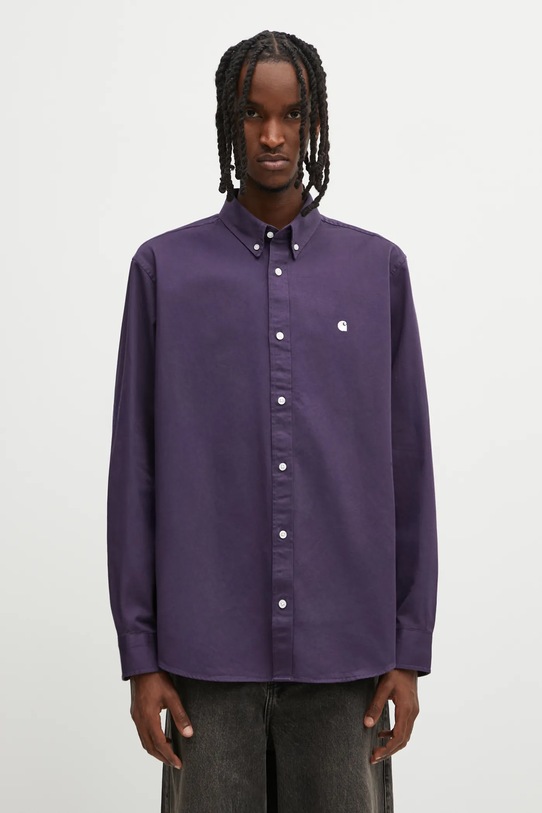Carhartt WIP koszula bawełniana L/S Madison Shirt gładkie fioletowy I023339.39FXX