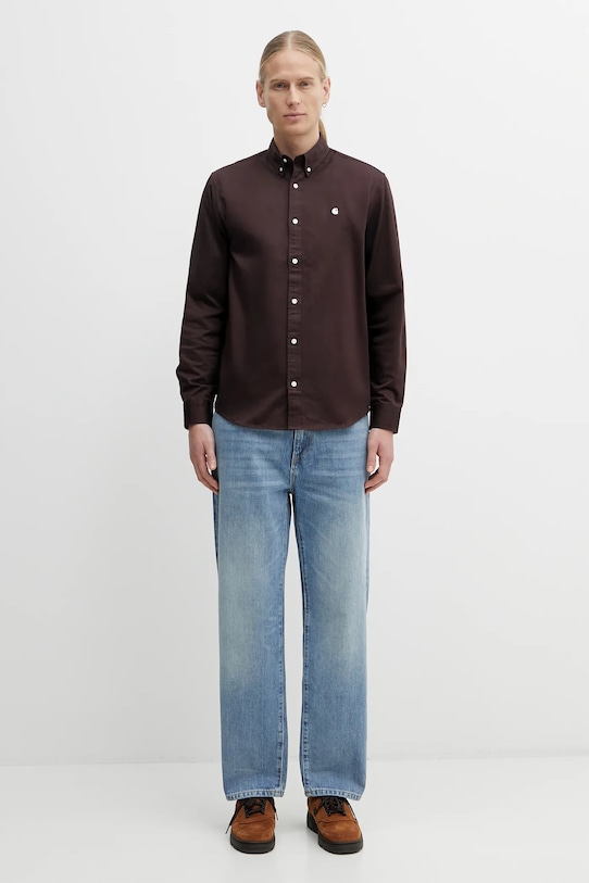 Памучна риза Carhartt WIP L/S Madison Shirt I023339.39GXX кафяв