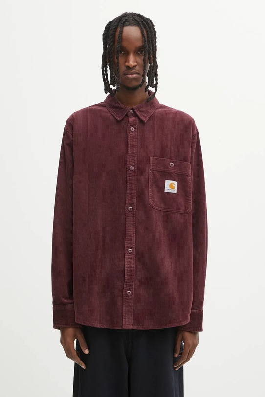 Carhartt WIP koszula bawełniana L/S Flint Shirt gładkie bordowy I035837.33KXX