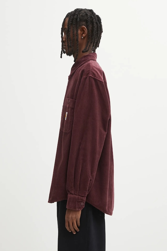 Carhartt WIP koszula bawełniana L/S Flint Shirt I035837.33KXX bordowy AW25