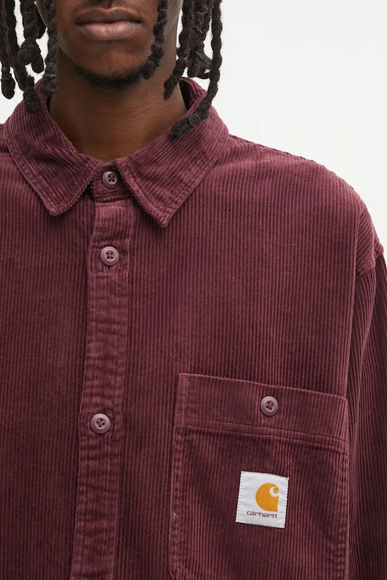 Carhartt WIP koszula bawełniana L/S Flint Shirt bordowy I035837.33KXX
