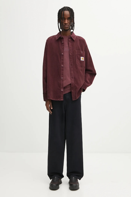 Carhartt WIP koszula bawełniana L/S Flint Shirt I035837.33KXX bordowy