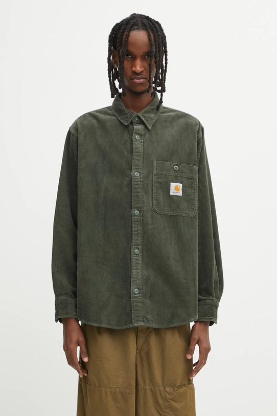 Carhartt WIP camicia in cotone L/S Flint Shirt rilassato verde I035837.2ZXXX