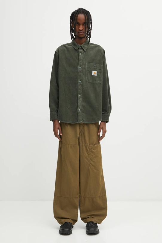 Carhartt WIP camicia in cotone L/S Flint Shirt I035837.2ZXXX verde