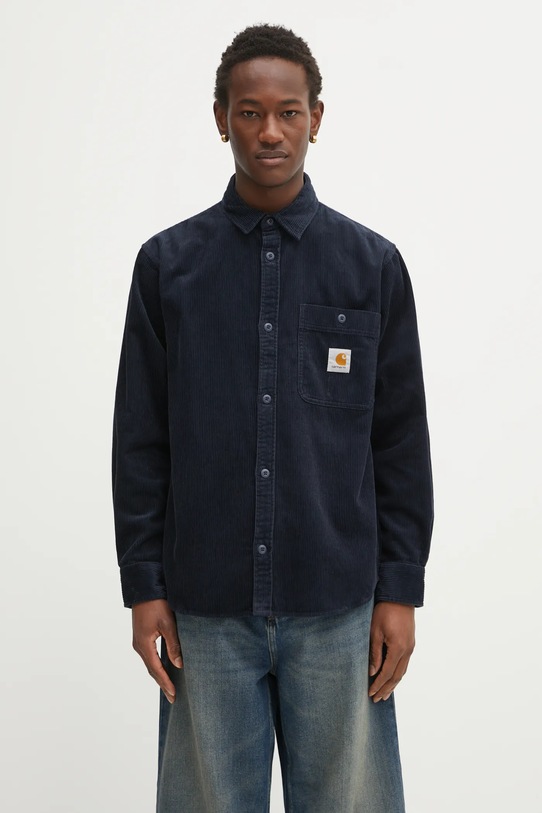 Carhartt WIP koszula sztruksowa L/S Flint Shirt gładkie granatowy I035837.J0XX