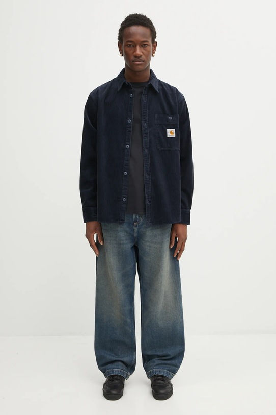 Carhartt WIP koszula sztruksowa L/S Flint Shirt I035837.J0XX granatowy