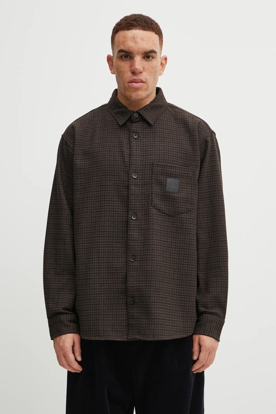 Košile s příměsí vlny Carhartt WIP L/S Lowis Shirt jemný vzor hnědá I035328.35MXX